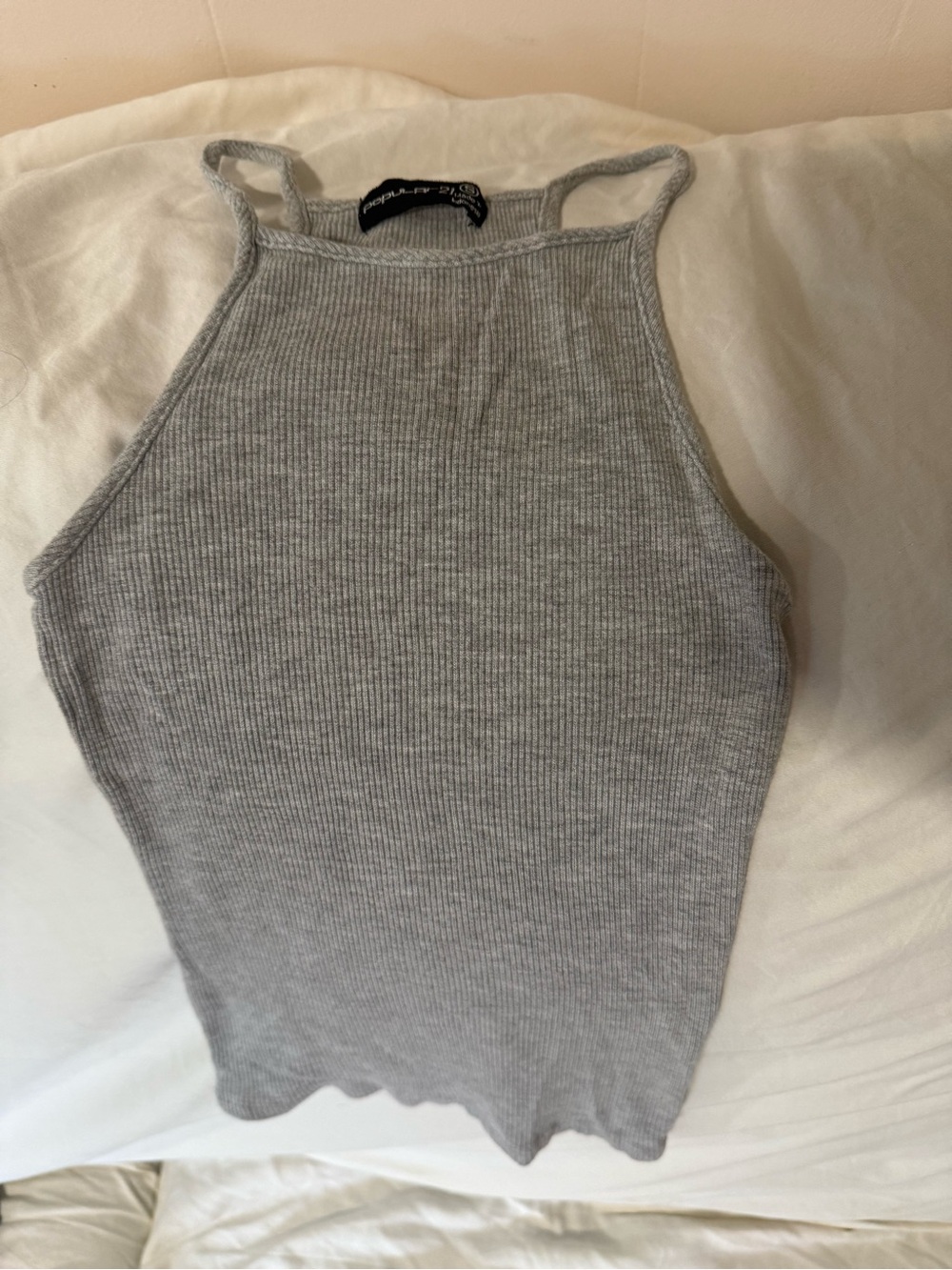 Ribbed High-Neck Tank Top - Gray
